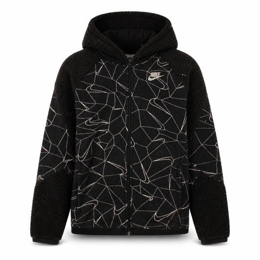 Front view of Nike boys’ black full zip hoodie xl 170cm fleece geometric design