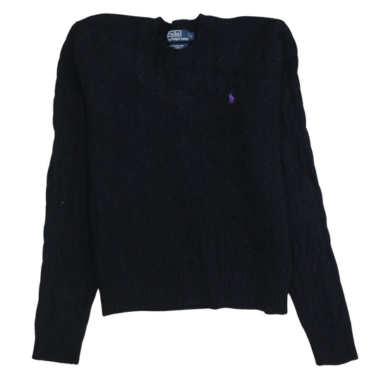 Ralph Lauren Womens Black Cable-Knit Merino Wool Jumper L