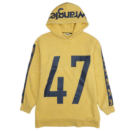 Wrangler Men's Yellow Pullover Hoodie S Retro Sports Style