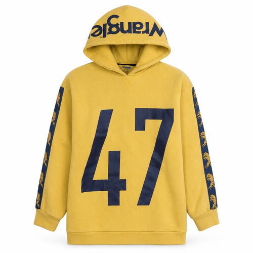 Wrangler Men's Yellow Pullover Hoodie S Retro Sports Style