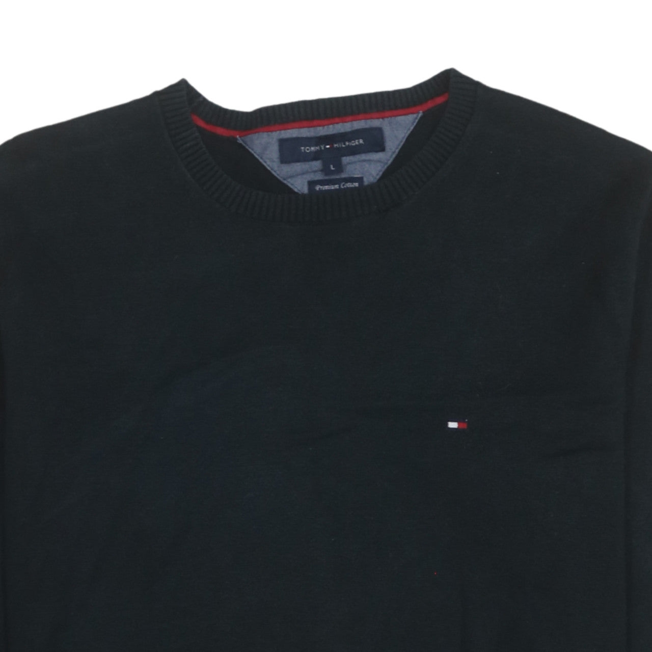 Tommy Hilfiger Men’s Black Cotton Crew Neck Pullover Jumper L