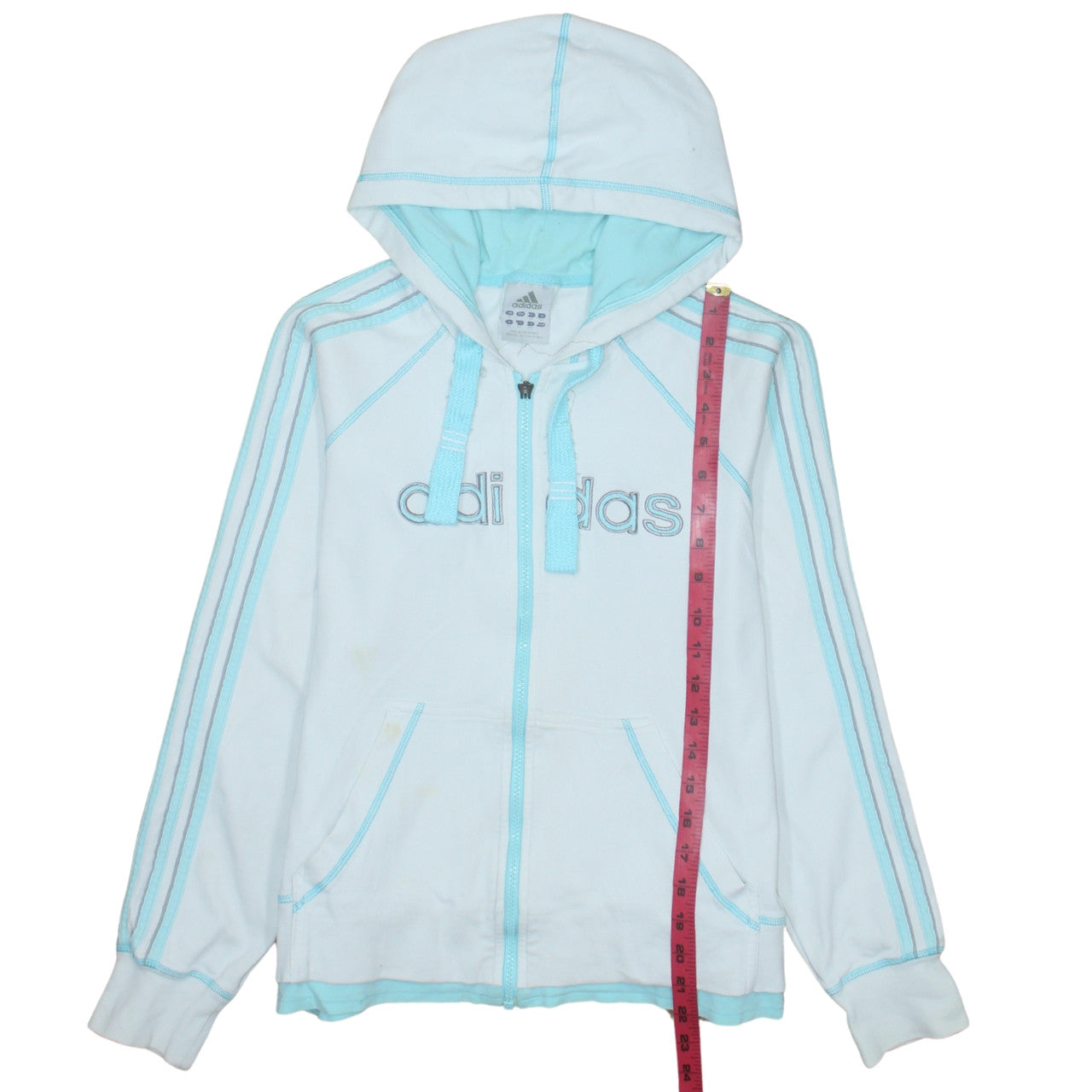 Adidas Women White Blue Full Zip Hoodie Size 16 Hooded Sweatshirt