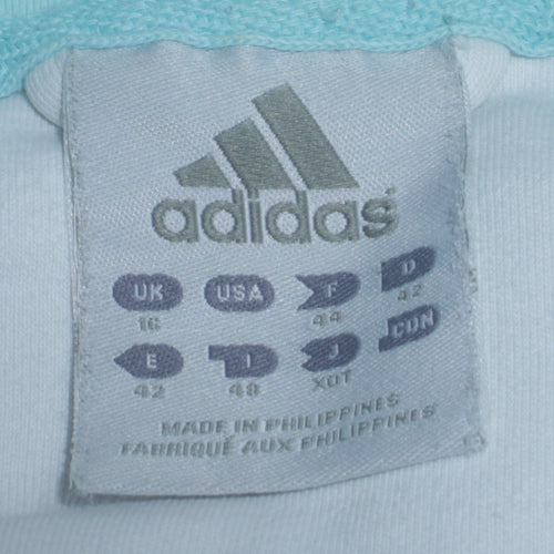 Adidas Women White Blue Full Zip Hoodie Size 16 Hooded Sweatshirt