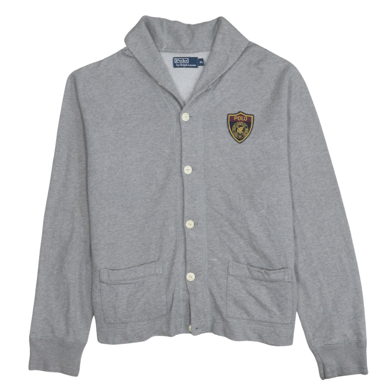 Ralph Lauren Men's Grey XL Cardigan Sweatshirt with Logo Patch