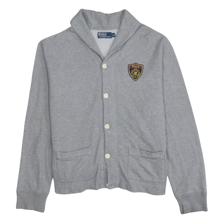Ralph Lauren Men's Grey XL Cardigan Sweatshirt with Logo Patch