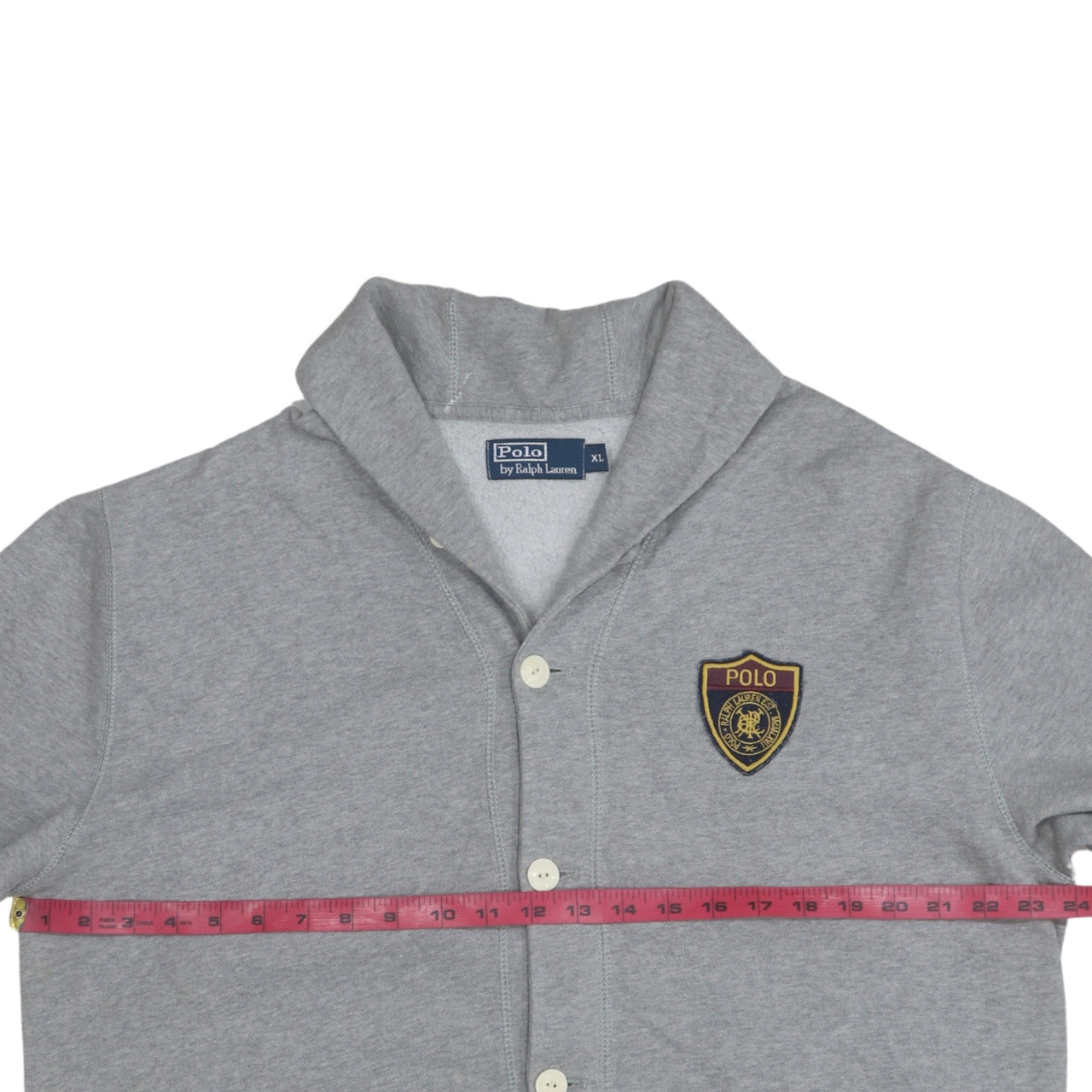 Ralph Lauren Men's Grey XL Cardigan Sweatshirt with Logo Patch