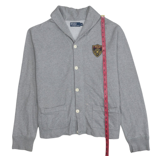 Ralph Lauren Men's Grey XL Cardigan Sweatshirt with Logo Patch