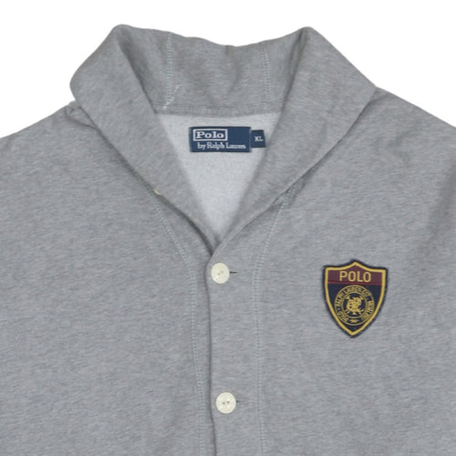 Ralph Lauren Men's Grey XL Cardigan Sweatshirt with Logo Patch