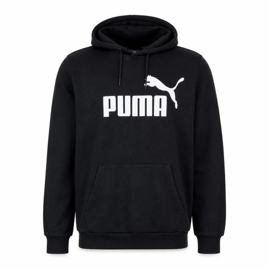 Front view of Puma Men's Black XL Pullover Hoodie with Logo Print