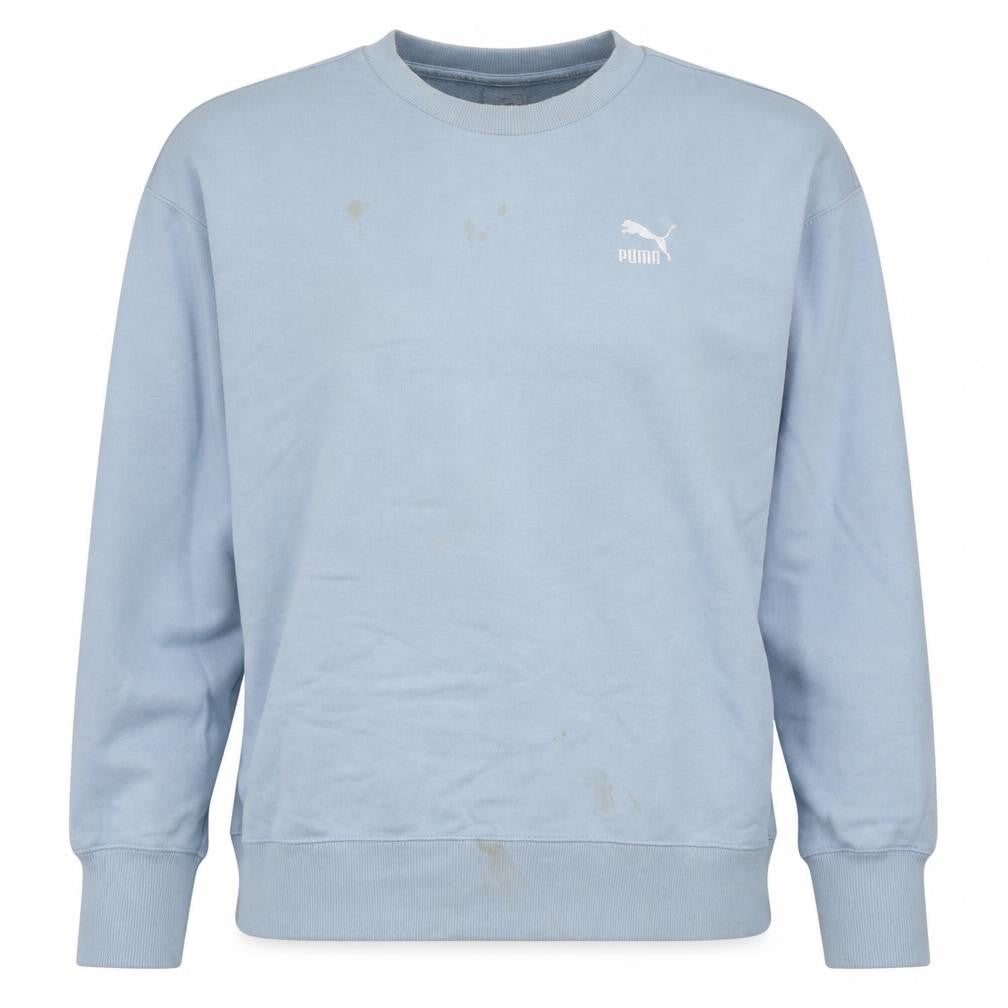 Front view of Puma Women's Blue Logo Crew Neck Pullover Sweatshirt, size M