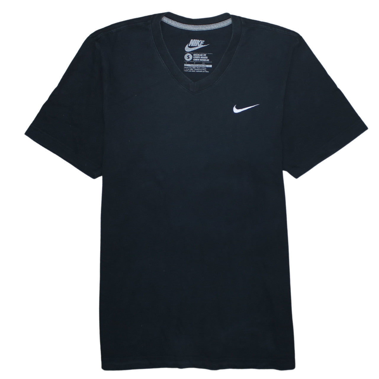 Nike Men's Black V-Neck Regular Fit Cotton T-Shirt Small