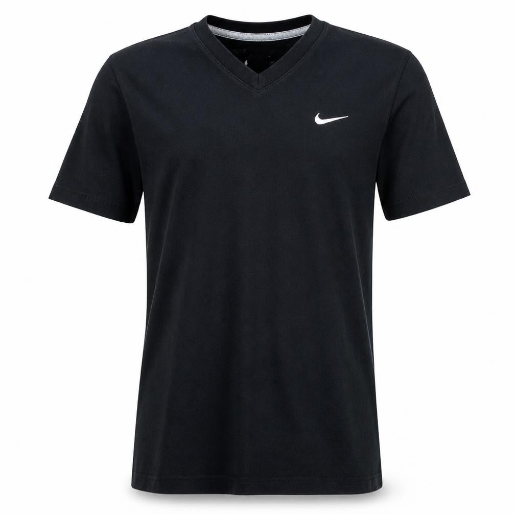 Front view of Nike Men's Black V-Neck Regular Fit Cotton T-Shirt Small