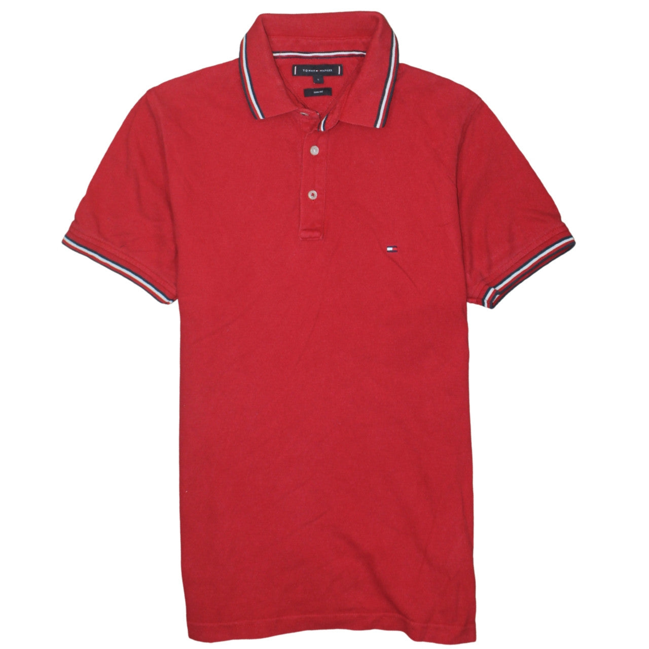 Tommy Hilfiger Men's Red Slim Fit Polo Shirt L Cotton Classic