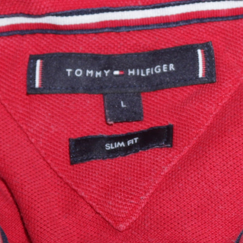 Tommy Hilfiger Men's Red Slim Fit Polo Shirt L Cotton Classic