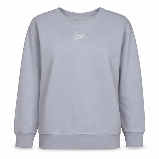 Front view of Nike girls’ grey xl pullover fleece sweatshirt sports logo crew neck