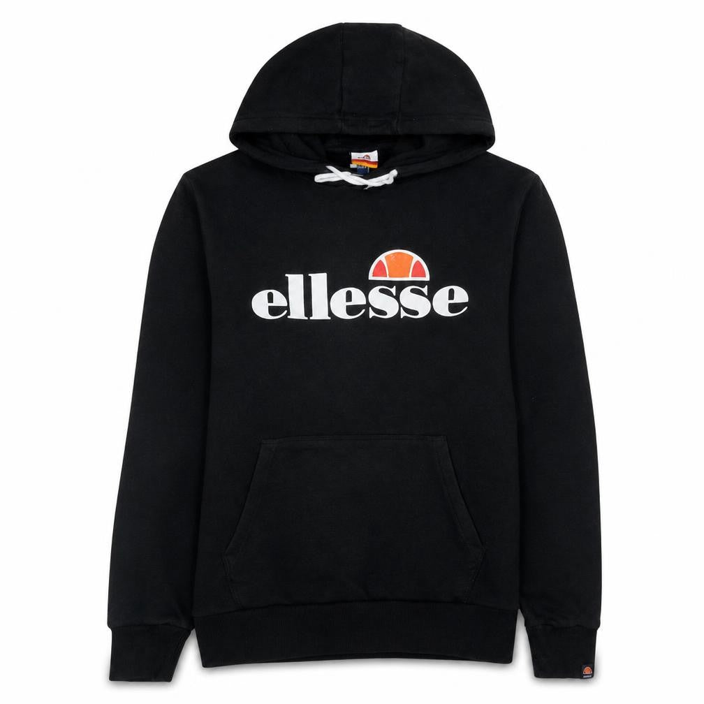 Front view of Ellesse women’s black pullover hoodie, size L, cotton blend