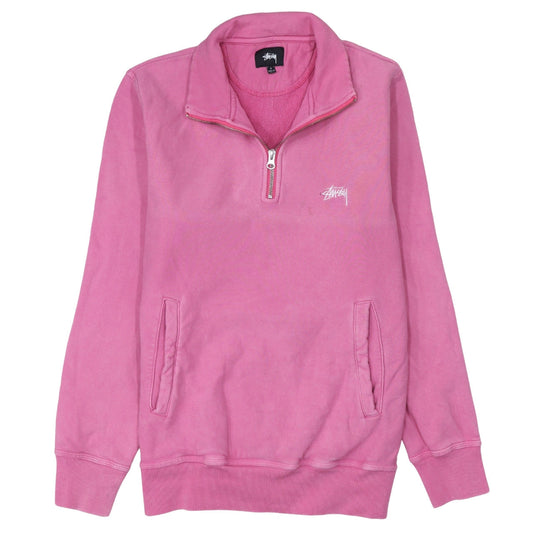 Stussy Womens Pink 1/2 Zip Cotton Sweatshirt Size S