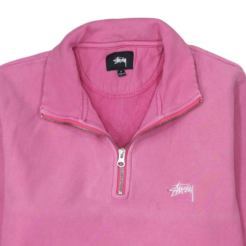 Stussy Womens Pink 1/2 Zip Cotton Sweatshirt Size S