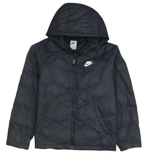 Nike Boys Black Hooded Puffer Jacket Size 158 L Winter Coat