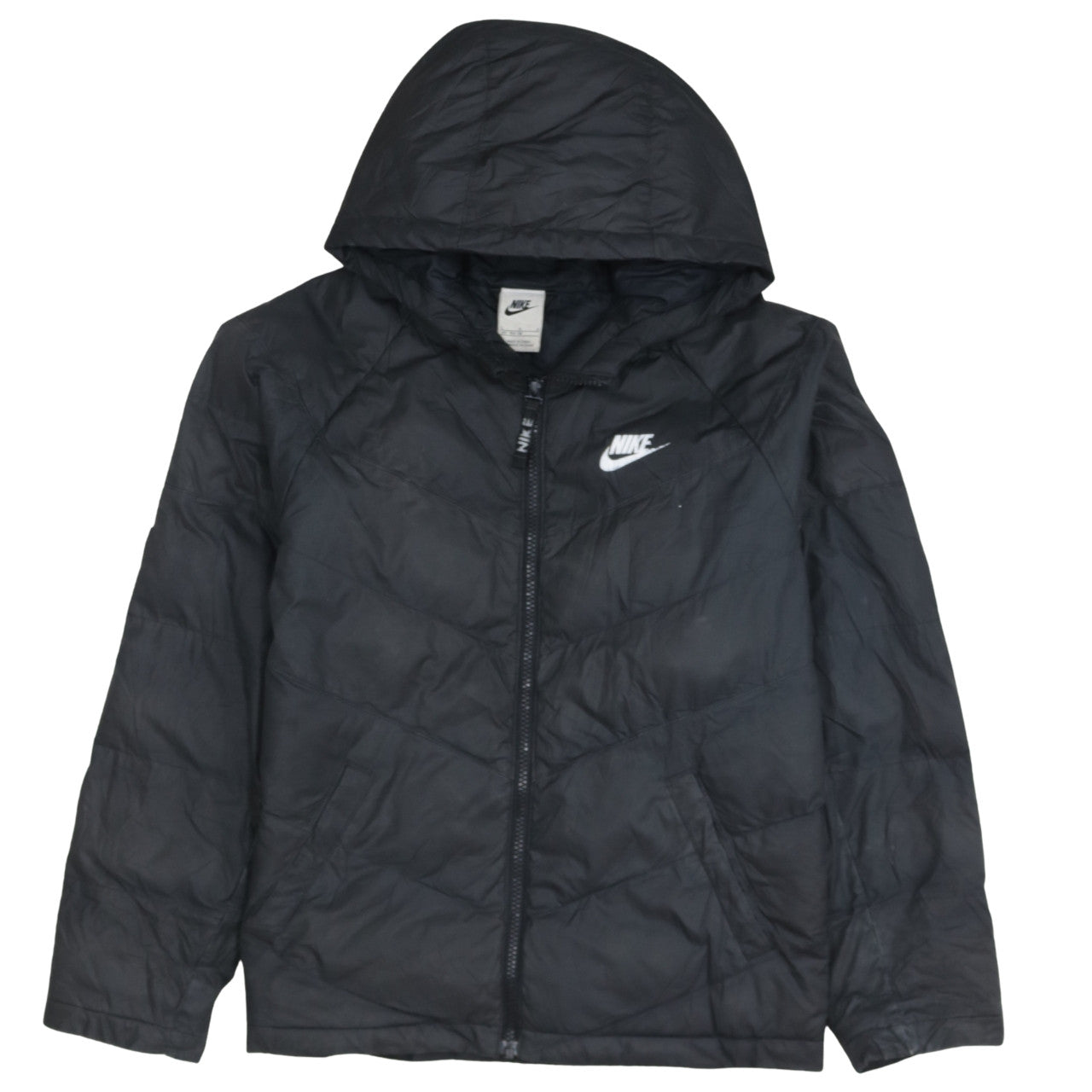 Nike Boys Black Hooded Puffer Jacket Size 158 L Winter Coat