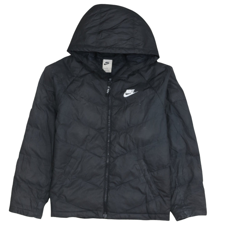 Nike Boys Black Hooded Puffer Jacket Size 158 L Winter Coat