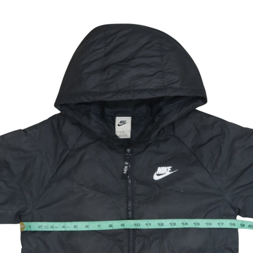 Nike Boys Black Hooded Puffer Jacket Size 158 L Winter Coat