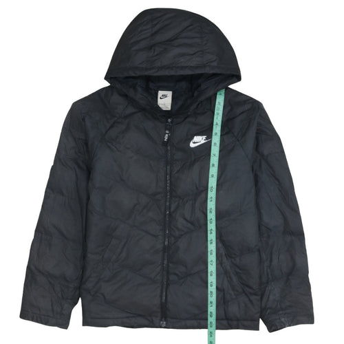 Nike Boys Black Hooded Puffer Jacket Size 158 L Winter Coat
