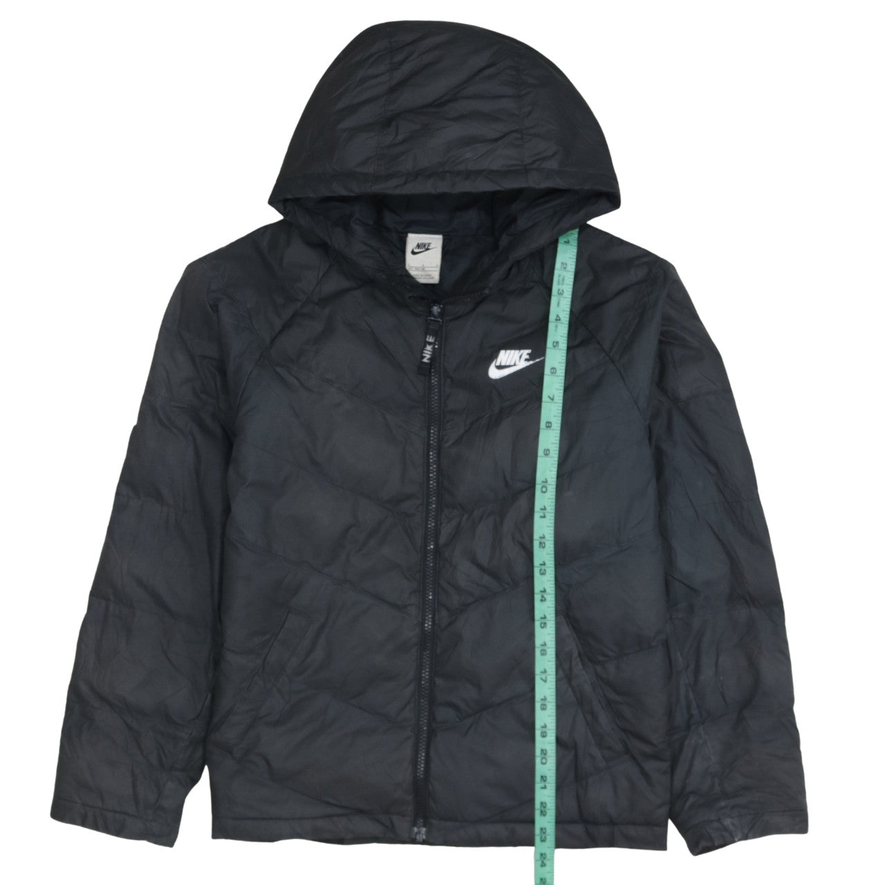 Nike Boys Black Hooded Puffer Jacket Size 158 L Winter Coat