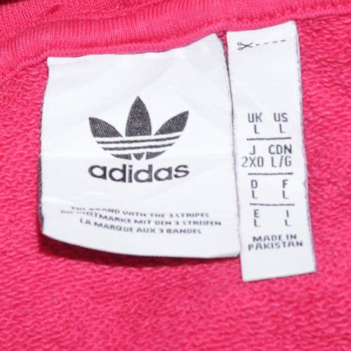 Adidas Womens Pink Pullover Hoodie L Cotton Casual Sweatshirt