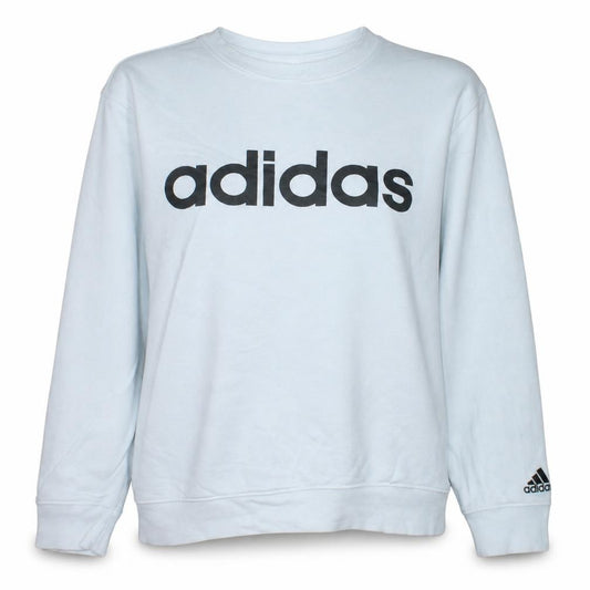 Front view of Adidas Women White Logo Crew Neck Pullover Sweatshirt, size L