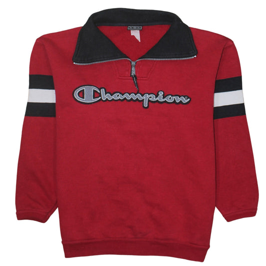 Champion Men's Red 1/4 Zip Collared Fleece Sweatshirt Size S