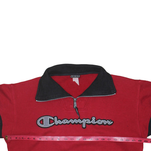 Champion Men's Red 1/4 Zip Collared Fleece Sweatshirt Size S
