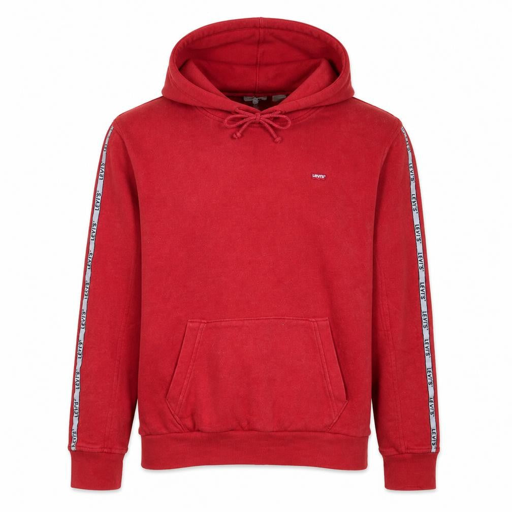 Front view of Levi's Men's Red XS Pullover Hoodie with Logo Tape Detail