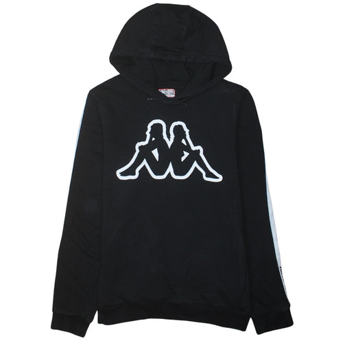 Kappa Mens Black Large Pullover Hoodie with Logo and Stripe Detail