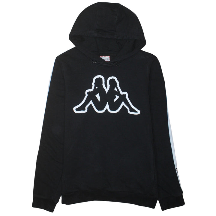 Kappa Mens Black Large Pullover Hoodie with Logo and Stripe Detail