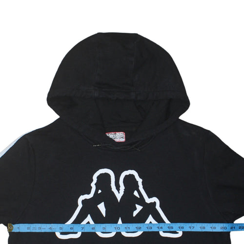 Kappa Mens Black Large Pullover Hoodie with Logo and Stripe Detail