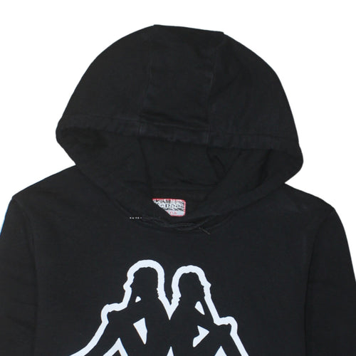 Kappa Mens Black Large Pullover Hoodie with Logo and Stripe Detail