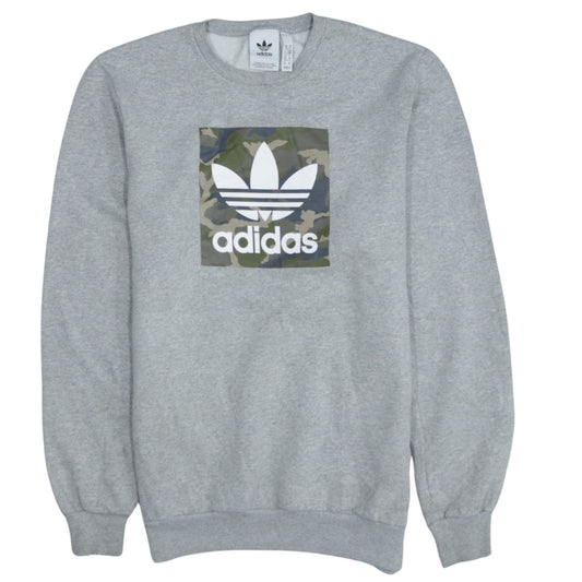 Adidas Men's Grey Camouflage Logo Crew Neck Sweatshirt M