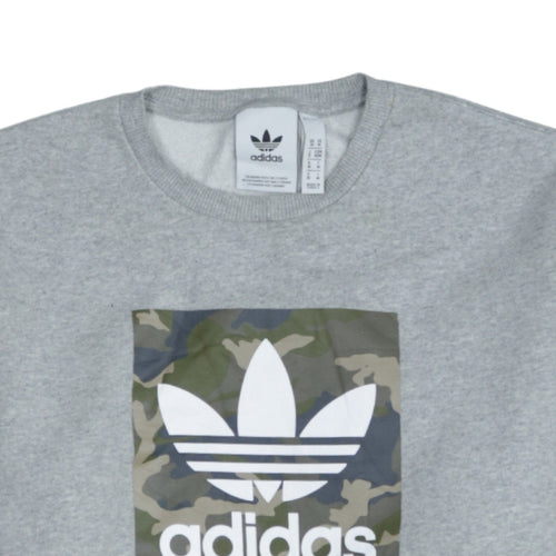 Adidas Men's Grey Camouflage Logo Crew Neck Sweatshirt M