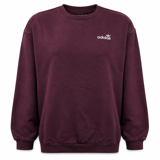Front view of Adidas women’s burgundy crew neck sweatshirt, size UK 8, regular fit