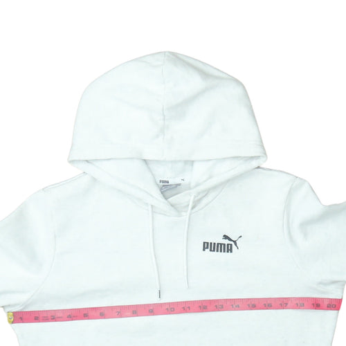 Puma Women White Pullover Hoodie Medium Logo Cotton Blend