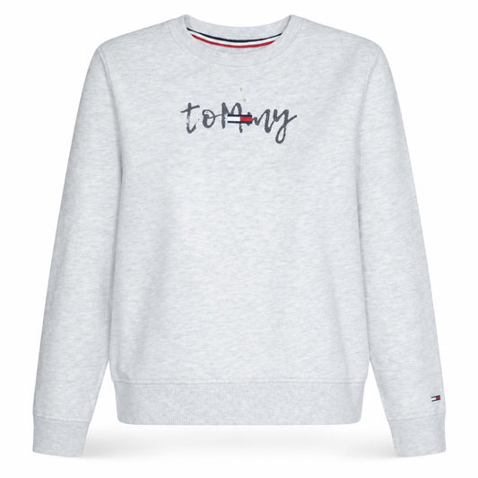 Front view of Tommy Jeans Women's Grey Small Logo Crew Neck Sweatshirt