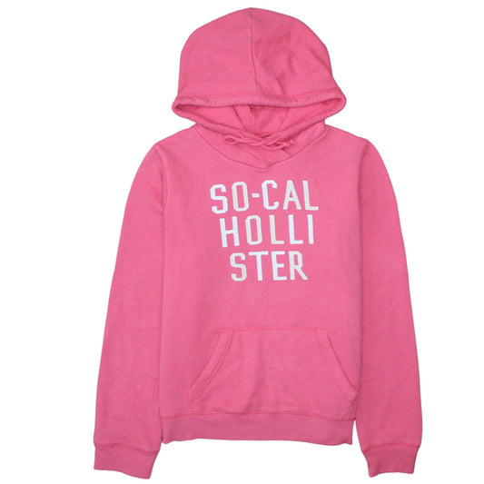 Hollister Women Pink Pullover Hoodie Large So-Cal Graphic Cotton Blend