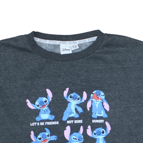 Disney Women’s Grey Stitch Sweatshirt Lilo & Stitch Graphic Print Size L
