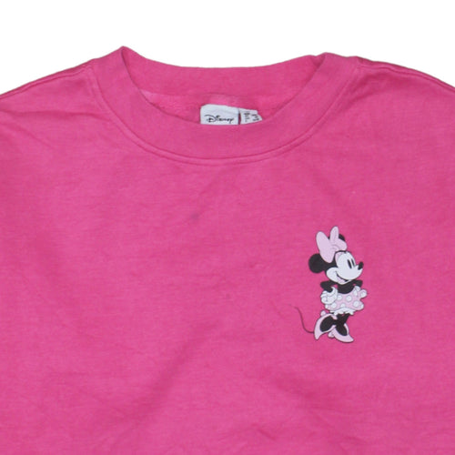 Disney Minnie Mouse Pink Crew Neck Sweatshirt Women 2XS Cotton Blend