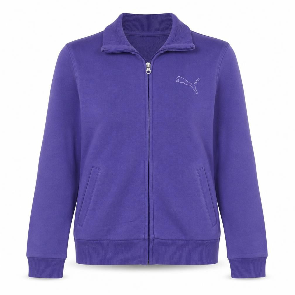 Front view of Puma women’s purple full zip sweatshirt, size UK 10, cotton blend