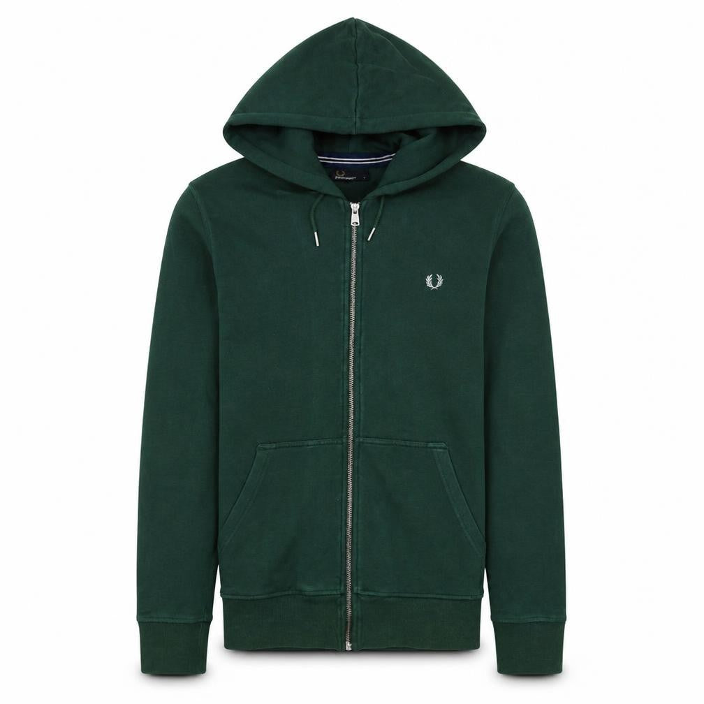 Front view of Fred Perry Men’s Green Full Zip Hoodie Small Regular Fit
