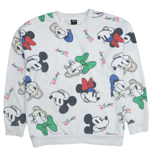 Disney Women White Multicoloured Sweatshirt L Mickey & Friends Print