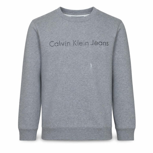 Front view of Calvin Klein Jeans Men's Grey Small Pullover Sweatshirt Logo Cotton