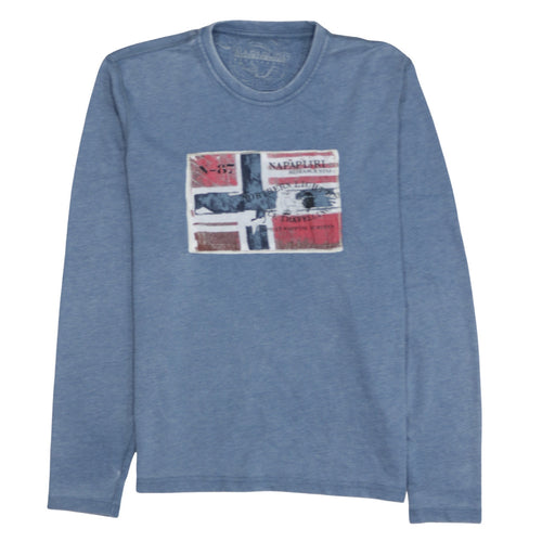 Napapijri Men Blue Medium Pullover Crew Neck Graphic Sweatshirt